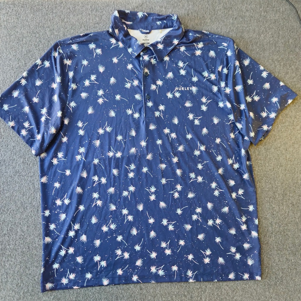 Hurley All Over Print Palm Polo XXL Navy Performance Resortwear Travel Golfcore